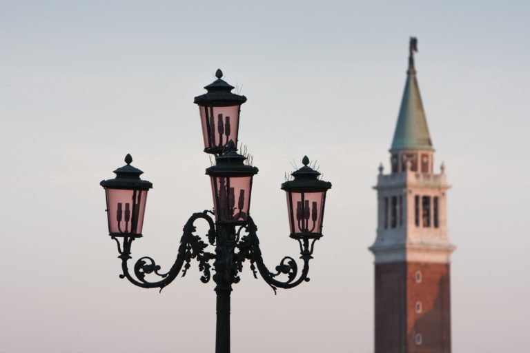 21585865 - venice italy campanile tower with street lamp