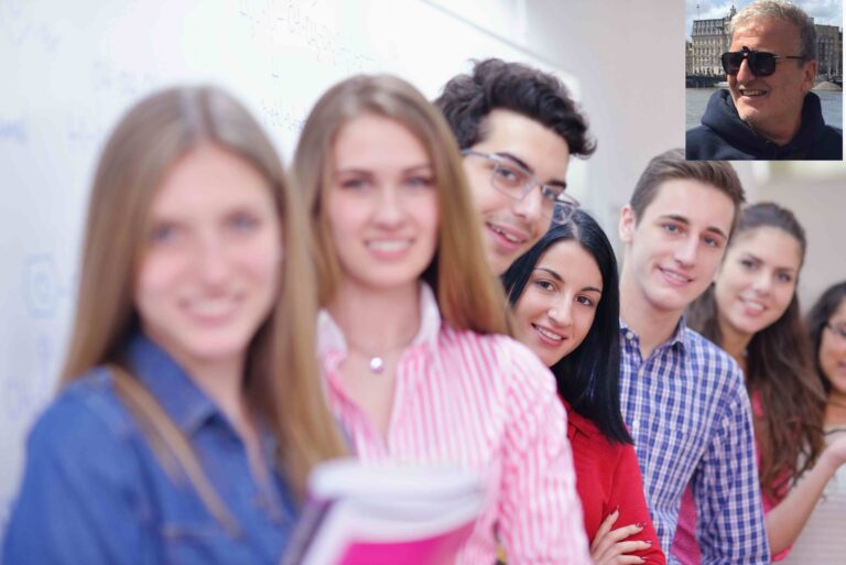 happy teens group in school