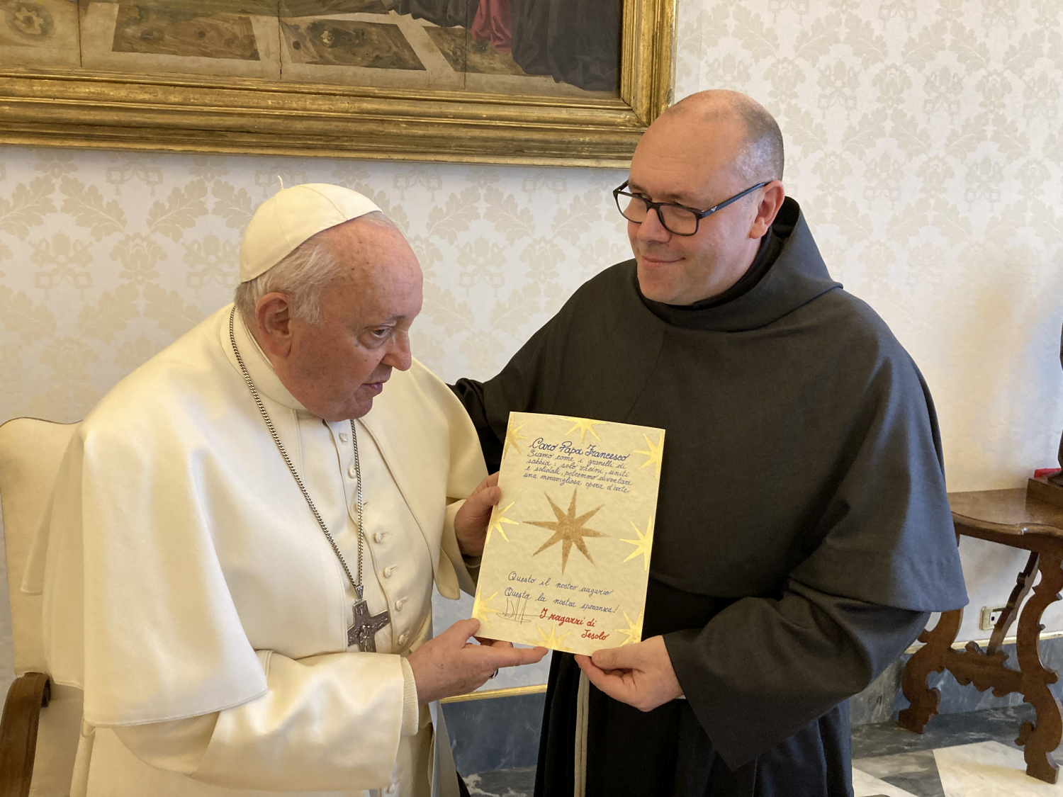jesolo sand nativity consegna lettera al papa
