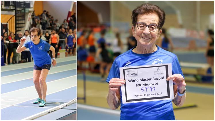 Emma Mazzenga con il record mondiale W90 sui 200 metri piani (Foto gentilmente concessa da Atleticamente Fidal Veneto)