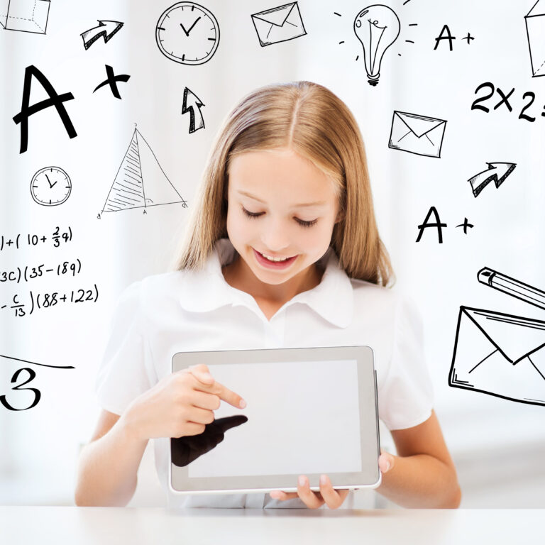 girl with tablet pc at school
