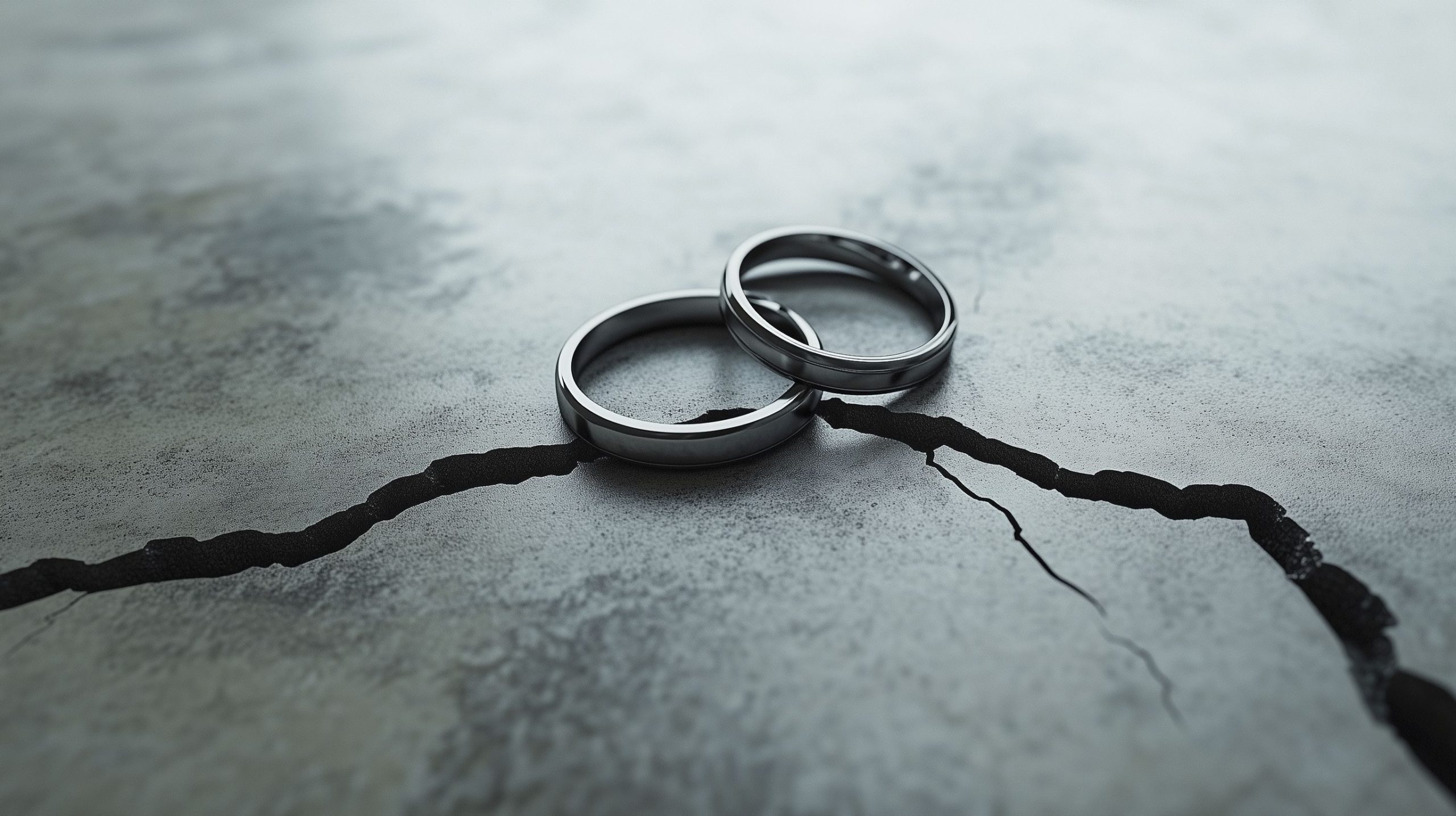 240815279 - wedding rings on cracked concrete background. 3d illustration.
